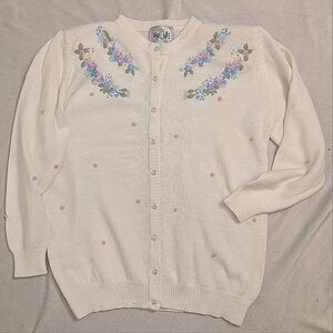 Vintage Grandmacore Embroidered Floral Cardigan Sweater | S